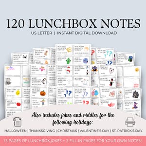 Lunch Box Notes for Kids | Lunchbox Jokes | Printable Lunchbox Notes | Joke Lunch Box Notes | Jokes for Kids | Lunchbox Cards | Kids Riddles