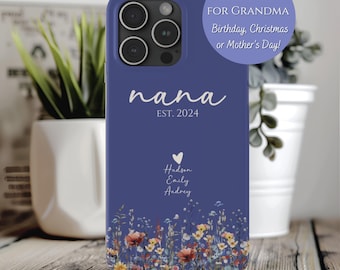 Custodia per telefono personalizzata con fiori selvatici, regalo di compleanno per la nonna, regalo personalizzato per nonna e nonna dai nipoti per iPhone 17 16 15 14 13 12 Air Plus Pro Max