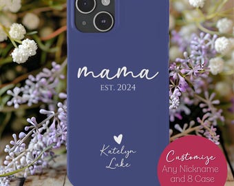 Custodia per telefono personalizzata Mama Est, regalo per la mamma, regalo per la festa della mamma, compleanno, iPhone 17, 16, 15, 14, 13, 12, 11, Air Plus, Pro Max Slim