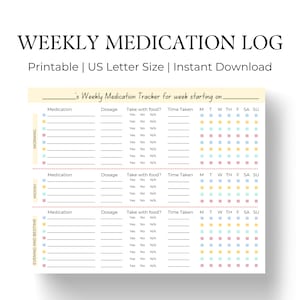 Wöchentliche Medizin Log Printable, Medikation Tracker, Medizin Log Blätter, Medizin Tracker, Medikation Tabelle, Medikation Tracker Printable