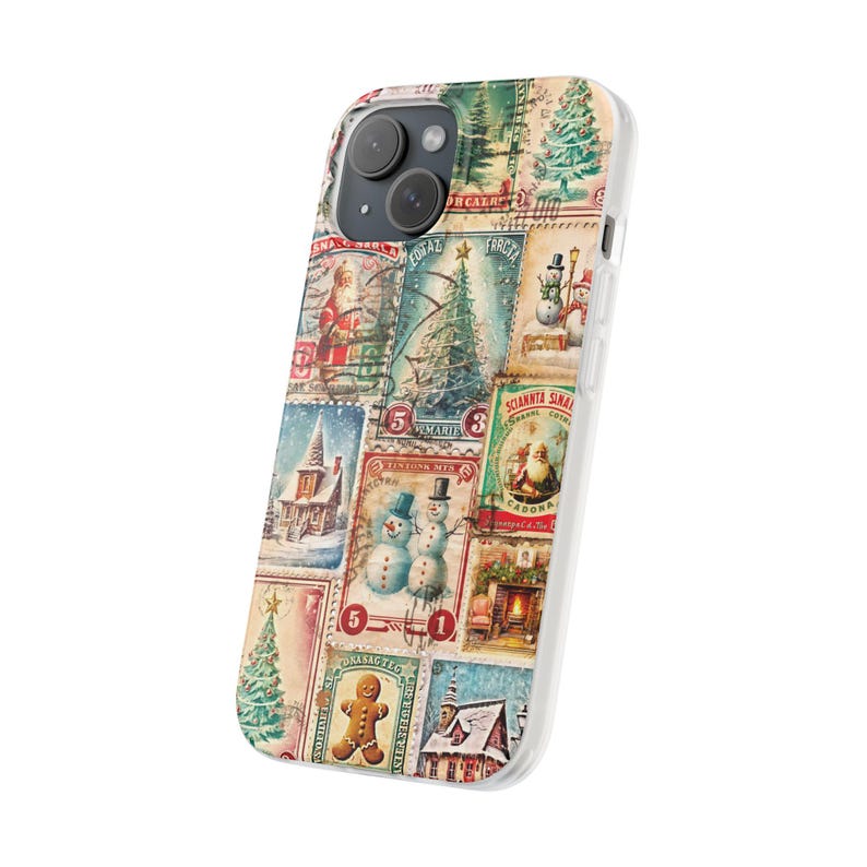 Julklappsfodral med vintagemotiv, nostalgiskt julstämpelkollage, jultomteträd, högtid, iPhone 17 16 15 14 13 12 11 Air Pro Max Plus XR XS bild 3