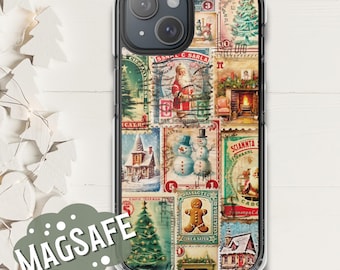 Vintage Jul Mobilskal Stämplar Kollage Jul Jultomten MagSafe iPhone 16 15 14 Pro Plus Pro Max