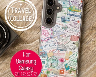 Samsung Galaxy S24 Case Passport Stamp Phone Case Travel Collage Stamps Mothers Day Birthday Best Friend Gift S23 S22 S21 Plus Ultra
