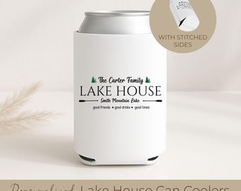 Custom Coozies Stitched Lake House Can Cooler, Summer Family Lake House Custom Coozie, Lake House Gifts, Hostess Gift, Regular Can Sleeve