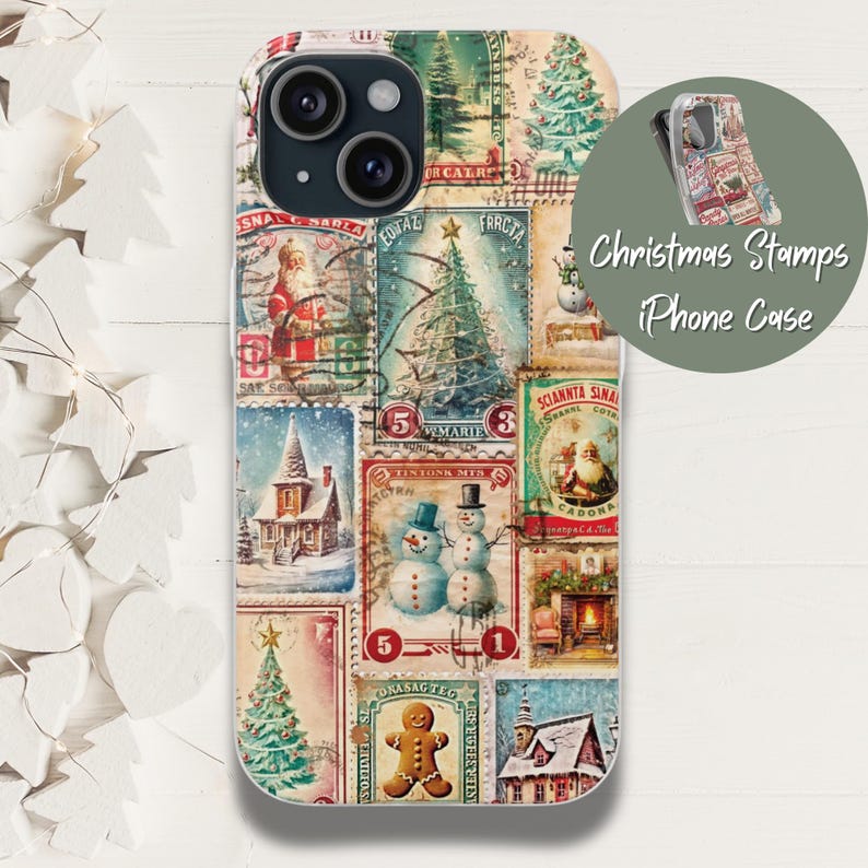 Vintage Christmas stamps iphone phone case