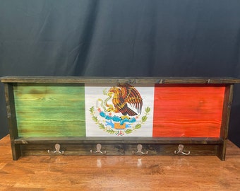 Mexico coat rack, wood coat and hat rack, international coat rack, Mexico, Mexico wood flag, living room wall art, Mexican flag, banderas.