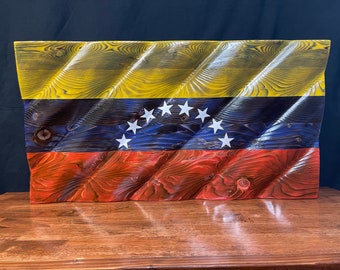 Wavy Venezuelan Flag, Waving Flag, Charred Venezuelan Flag, Venezuela Wood Flag, Living Room Wall Art, Venezuela Flag, Bandera De Madera