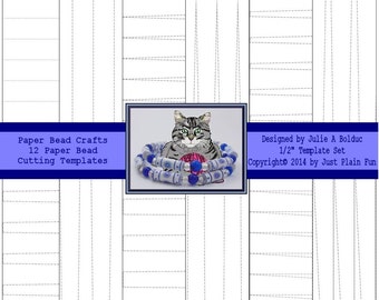 Cutting Templates for 1/2" long Paper Beads including tube, cone shaped, bicone, barrel and tapered beads.