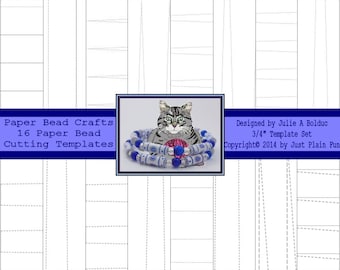 16 Cutting Templates for 3/4" long Paper Beads including tube, cone shaped, bicone, barrel and tapered beads.