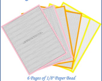 Cutting Templates for 1/8" long Paper Beads, Set of 6. PDF and PNG format.