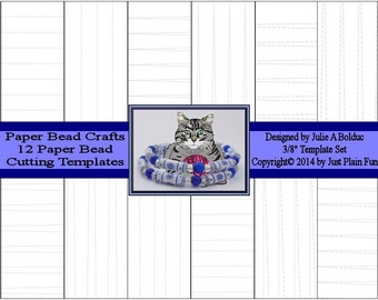 Cutting Templates for 3/8" long Paper Beads including tube, cone shaped, bicone, barrel and tapered beads.