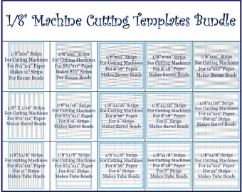 Machine Cutting Templates for 1/8" long Paper Beads including tube, bicone, and barrel.