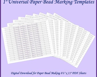 1" Universal Paper Bead Sheet Marking Templates to make 1" long beads. 9 Templates total.