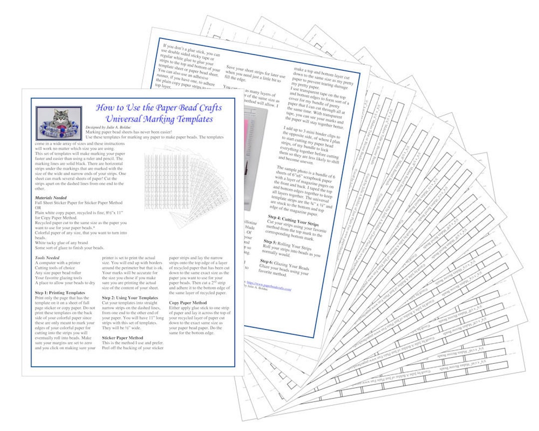 3/4 Universal Paper Bead Sheet Marking Templates to Make 3/4 Long Beads