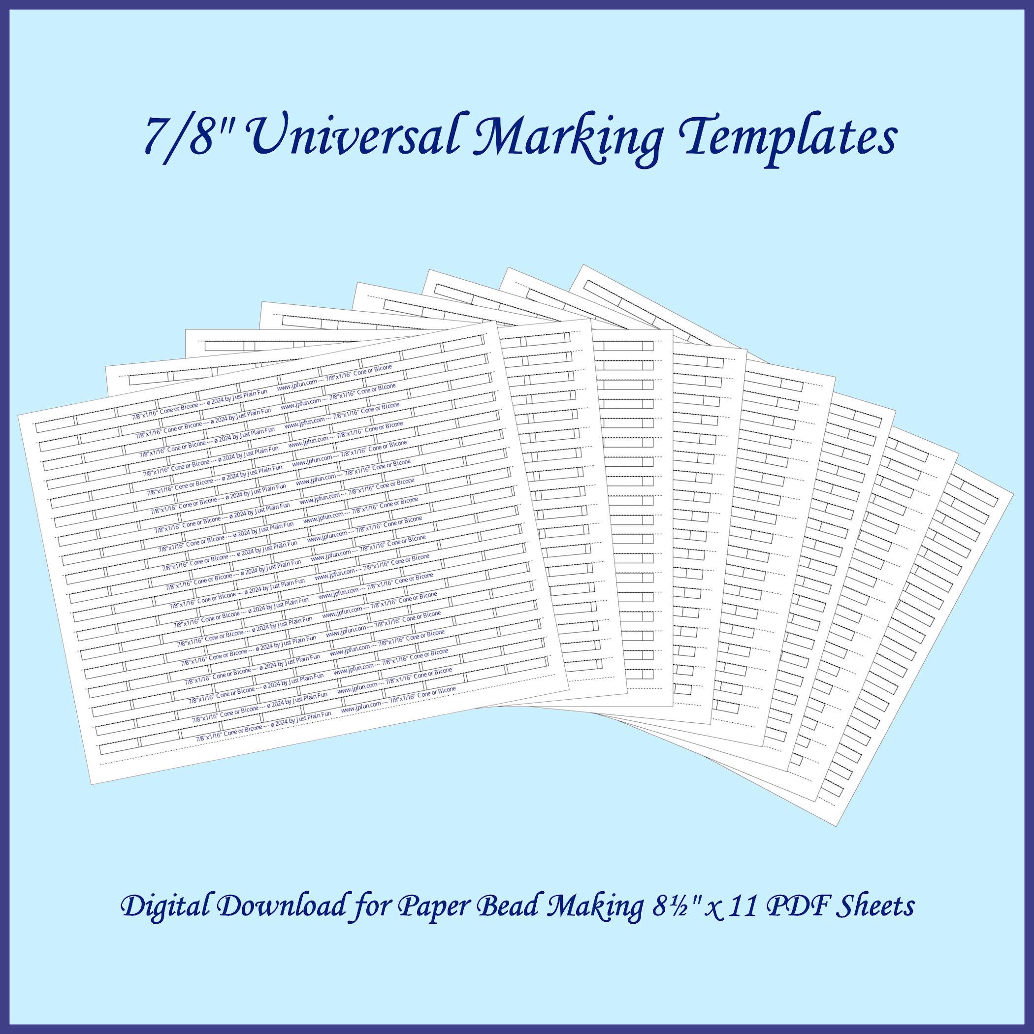 7/8" Universal Paper Bead Sheet Marking Templates to make 7/8" long beads. 8 Templates total Updated for 2018