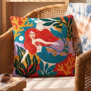 Preppy Mermaid Punch Needle Pattern PDF, Saturated Ocean Kelp Rug Hooking Design, Vivid Dopamine Decor Coastal Cushion Digital Download