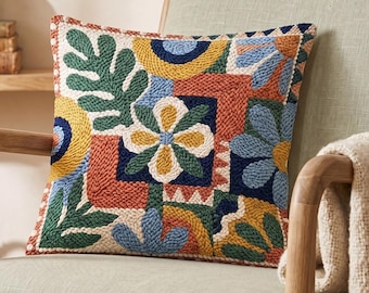 Modern Organic Floral Punch Needle Pattern PDF, Botanical Cushion Kit Style, Abstract Folk Art Needlepoint Pillow Download, Digital Pattern
