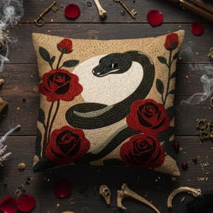 Occult Snake Punch Needle Pattern, Gothic Rose Art, Witchy Home Decor, Dark Romance, DIY Altar Tapestry