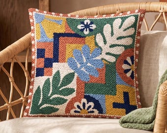 Modern Abstract Floral Punch Needle Pattern PDF, Botanical Cushion Kit Style, Geometric Leaf Embroidery Pillow Download, Digital Pattern
