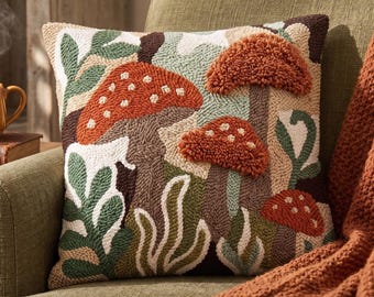 Woodland Wild Mushroom Punch Needle Pattern PDF, Cottagecore Forest Floor Pillow, 3D Shag Toadstool Fiber Art Digital Download