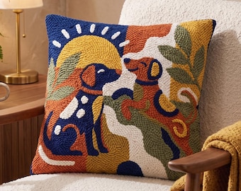 Modern Dogs Punch Needle Pattern PDF, Whimsical Puppy Cushion Craft, Mid Century Abstract Dog Rug Hooking Design, Needlepoint Pillow Art
