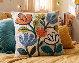Modern Cottagecore Floral Punch Needle Pattern Vintage Botanical Flower PDF Embroidery Design Wildflower Cozy Home Decor