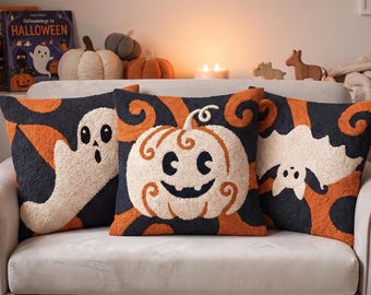Halloween Punch Needle Bundle PDF, Spooky Ghost Pumpkin Bat Craft Kit Style, Vintage Halloween Decor, Textured Fiber Art Trio Download