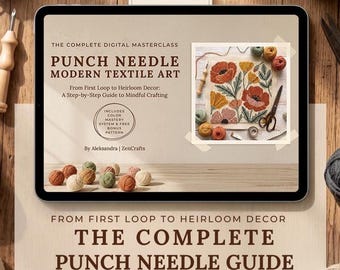 Punch Needle Guide Book Modern Fiber Art Tutorial PDF Beginner Punch Needle Masterclass Rug Hooking Manual Yarn Color Palette Ebook Pattern