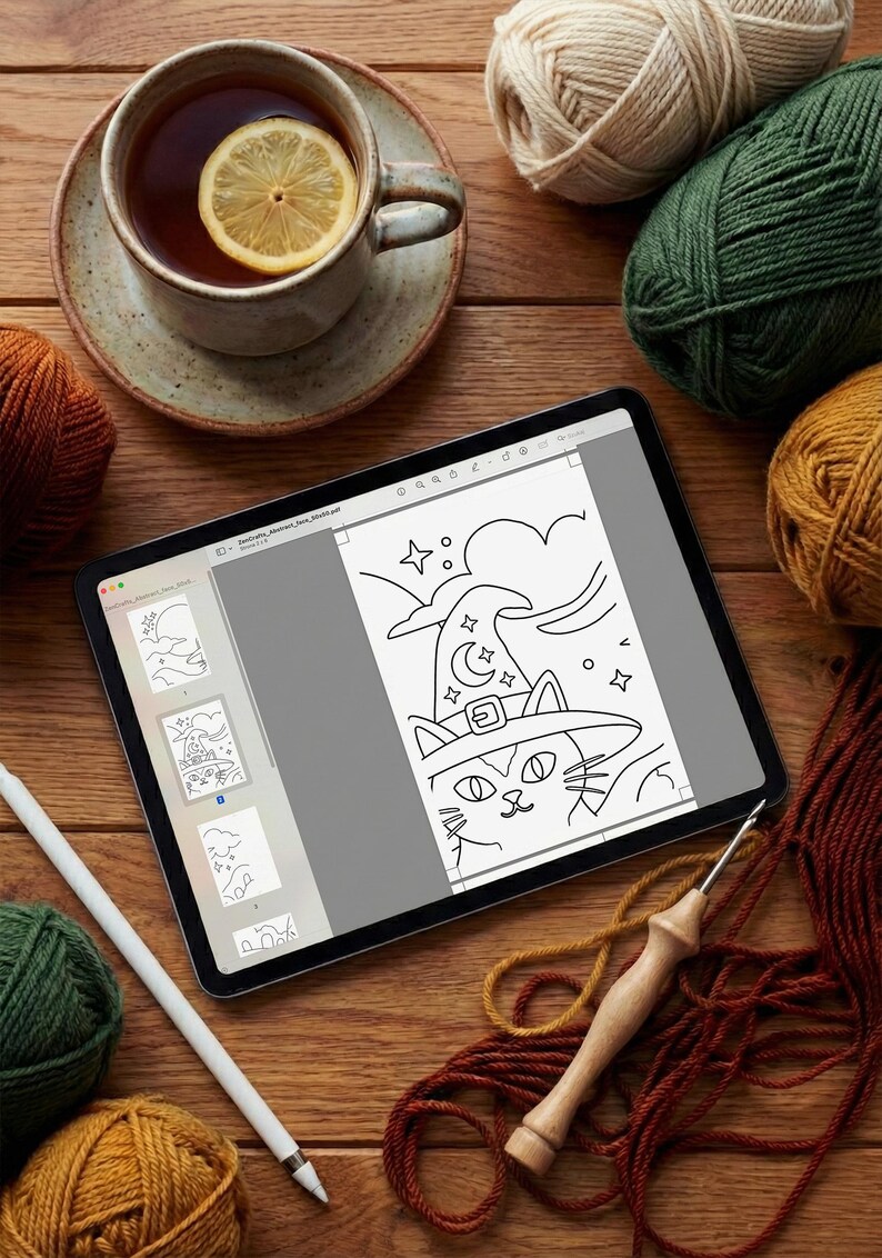 Modern Witch Punch Needle Patterns PDF, Halloween Pillow Crochet Bundle, Cozy Spooky Season Rug Hooking Whimsical Cat Cushion Digital Art image 6