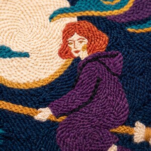 Modern Witch Punch Needle Patterns PDF, Halloween Pillow Crochet Bundle, Cozy Spooky Season Rug Hooking Whimsical Cat Cushion Digital Art image 2