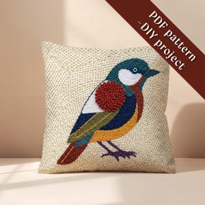 Mid Century Modern Punch Needle Pattern, Bird Wall Art Pattern, Scandinavian Decor, DIY Craft for Adults, Retro Home