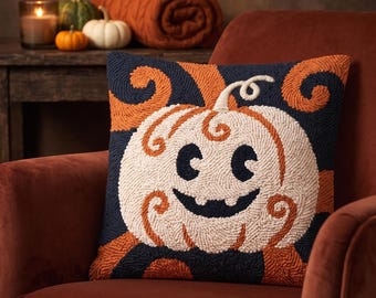 Cute Pumpkin Punch Needle Pattern PDF, Jack O Lantern Halloween Decor, Whimsical Fall Pillow Embroidery Template Download, Digital Pattern