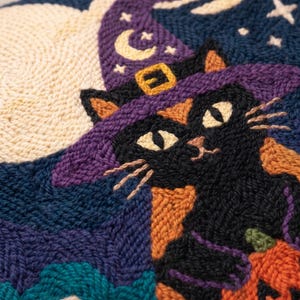 Modern Witch Punch Needle Patterns PDF, Halloween Pillow Crochet Bundle, Cozy Spooky Season Rug Hooking Whimsical Cat Cushion Digital Art image 9