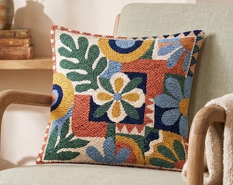 Modern Organic Floral Punch Needle Pattern PDF, Botanical Cushion Style, Abstract Folk Art Needlepoint Pillow Download, Digital Pattern
