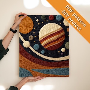 Solar System Punch Needle Pattern, Space Nursery Decor, Planets Wall Art, Retro, Baby Shower Gift, DIY Craft