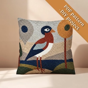 Moderne Reiher Stanznadel Muster, Japandi Wand Kunst Muster, Abstrakte Landschaft, minimalistisches Handwerk für Erwachsene, Vogel-Dekor