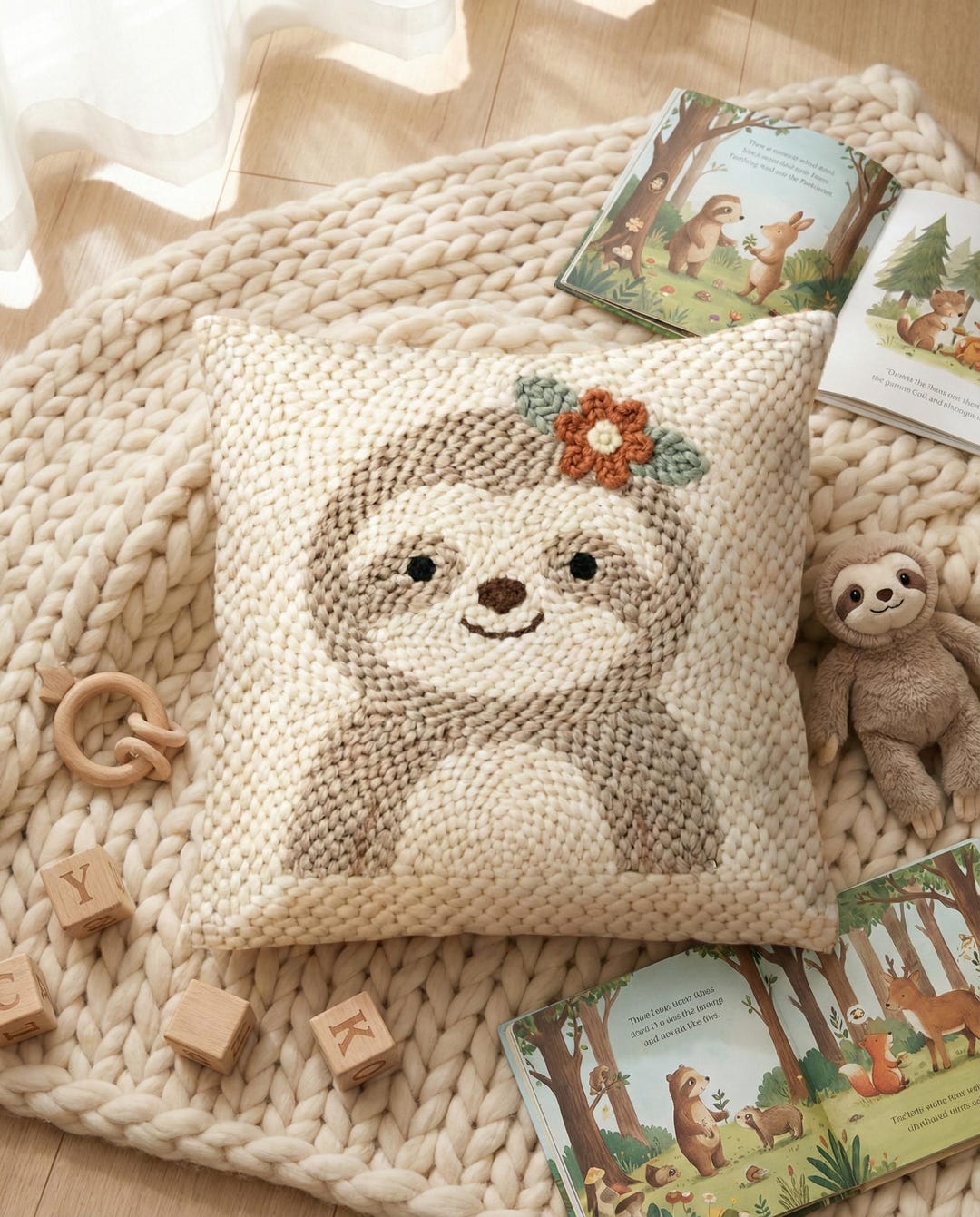 Sloth Nursery Punch Needle Pattern PDF - Cute Animal Kids Room Pillow ...