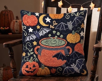 Primitive Cauldron Punch Needle Pattern Halloween Cauldron PDF Embroidery Design Spooky Pumpkin Cozy Fall Decor