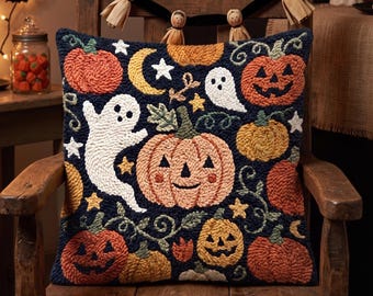 Cute Ghost Punch Needle Pattern Halloween Ghost PDF Embroidery Design Spooky Pumpkin Cozy Fall Decor