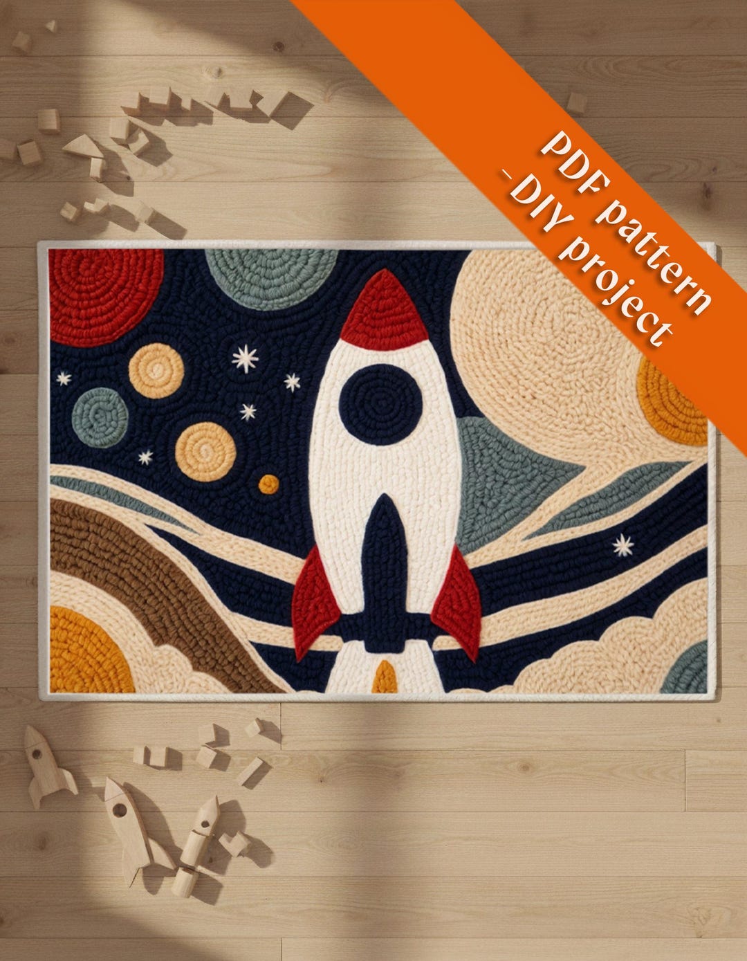 Rocket Ship Rug Pattern | Space Nursery Punch Needle PDF | DIY Tufting ...