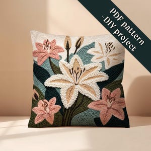 Leliebloem punchnaaldpatroon, cottagecore-decor, romantisch kussen, oma-kunst, doe-het-zelf bloemenproject