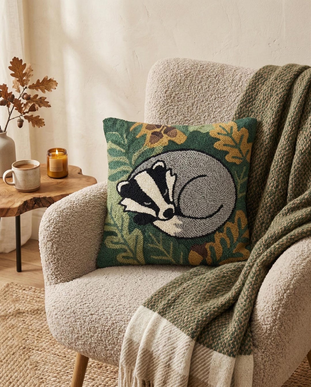 Badger Rug Badger Punch Needle Pillow Pattern, Forest Animal Rug Hooking PDF ...