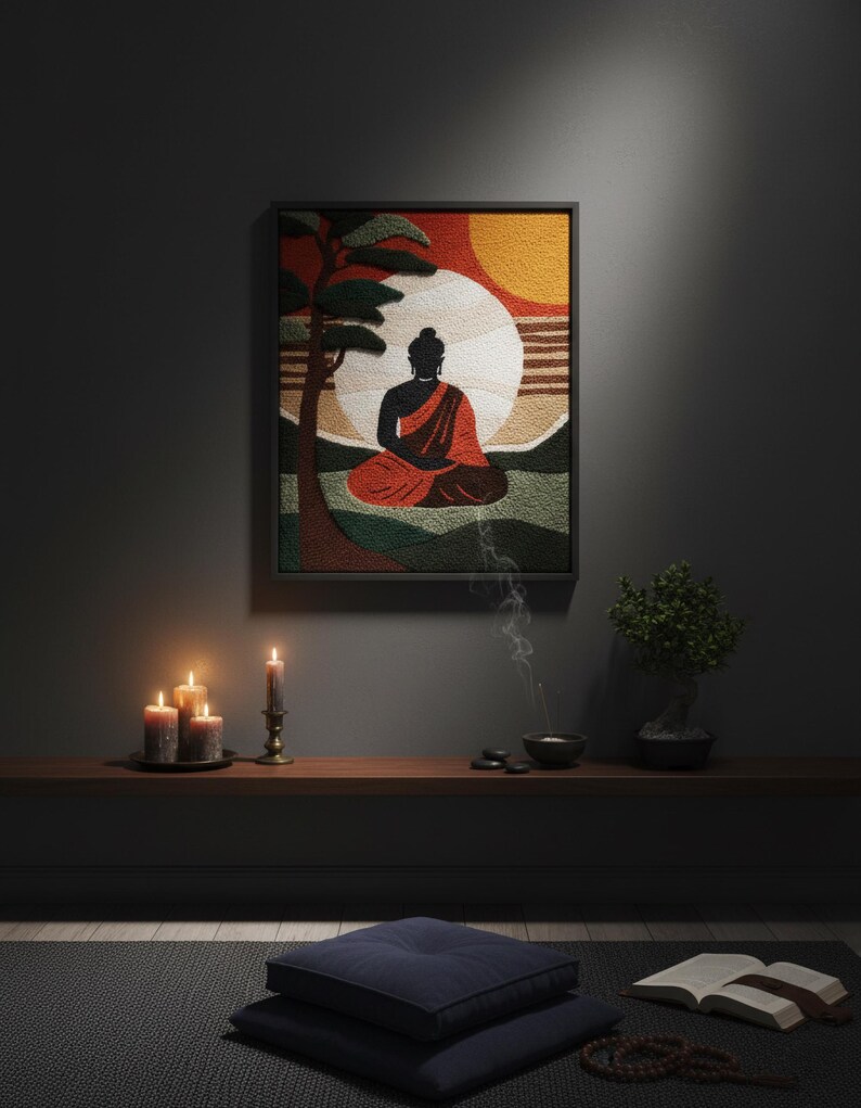 Buddha Punch Needle Pattern, Zen Home Decor Pattern, Meditation Room Art, Yoga Studio, Spiritual Craft for Adults, Mindfulness Gift image 9