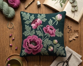 Moody Floral Peony Punch Needle Pattern PDF - Botanical Flower Design - Above Bed Art Texture Rustic Abstract DIY - Cottagecore Gift