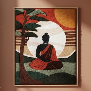 Buddha Punch Needle Pattern, Zen Home Decor Pattern, Meditation Room Art, Yoga Studio, Spiritual Craft for Adults, Mindfulness Gift image 2