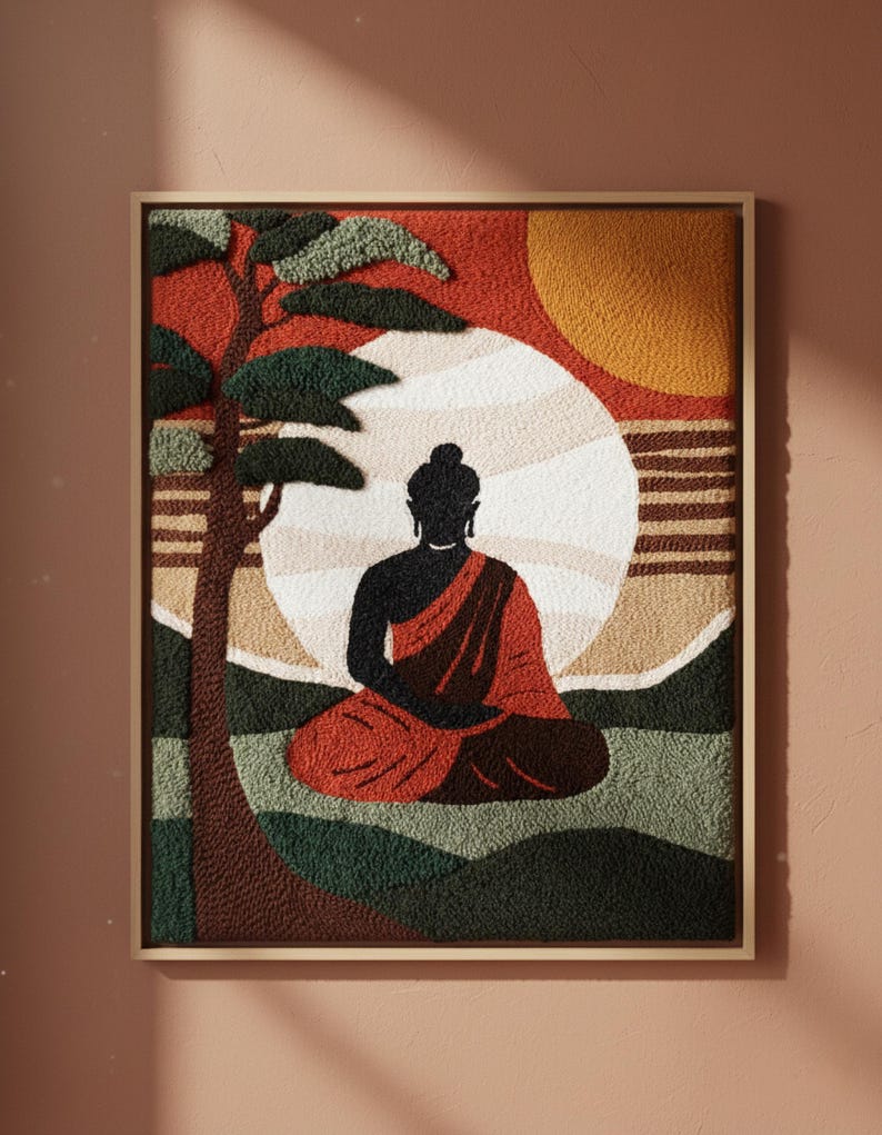 Buddha Punch Needle Pattern, Zen Home Decor Pattern, Meditation Room Art, Yoga Studio, Spiritual Craft for Adults, Mindfulness Gift image 2