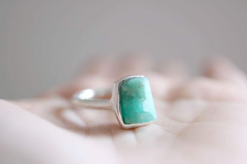raw Emerald ring Emerald crystal ring. Rough Emerald Emerald ring hexagonal emerald Sterling silver ring with natural Emerald crystal