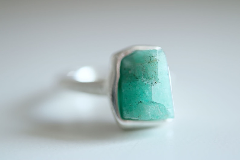 raw Emerald ring Emerald crystal ring. Rough Emerald Emerald ring hexagonal emerald Sterling silver ring with natural Emerald crystal