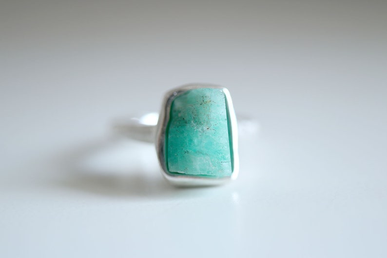 raw Emerald ring Emerald crystal ring. Rough Emerald Emerald ring hexagonal emerald Sterling silver ring with natural Emerald crystal