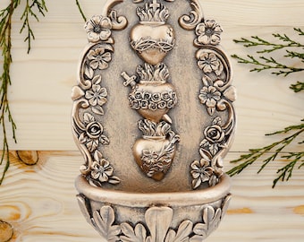 Sacred Hearts Holy Water Font – A Divine and Unique Etsy Find for Your Sacred Space - Perfect piece for your home or gift. 3-3/4 x 6-1/4&quot; H